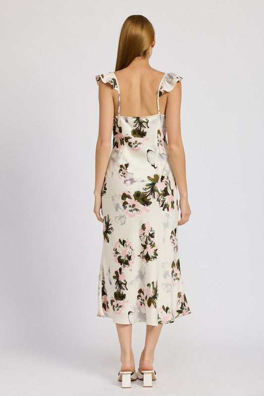FLORAL MIDI DRESS WITH LACE DETAIL