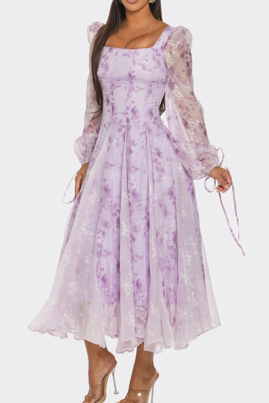 LAVENDER BLOSSOM PUFF SLEEVE DRESS