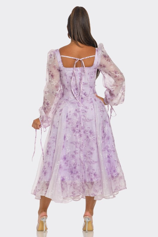 LAVENDER BLOSSOM PUFF SLEEVE DRESS