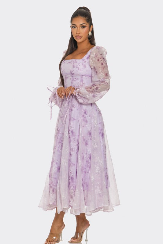 LAVENDER BLOSSOM PUFF SLEEVE DRESS