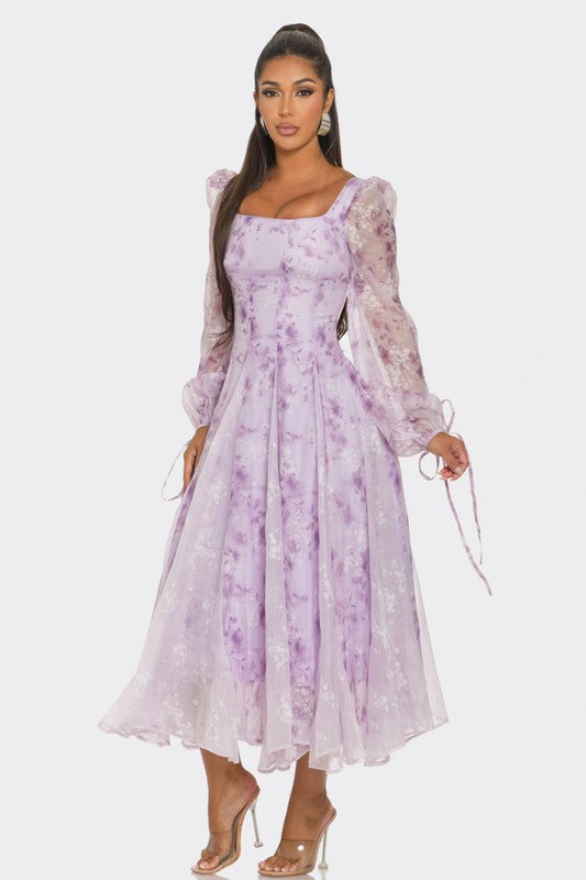 LAVENDER BLOSSOM PUFF SLEEVE DRESS