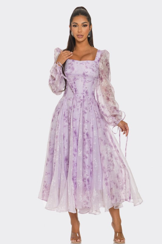 LAVENDER BLOSSOM PUFF SLEEVE DRESS