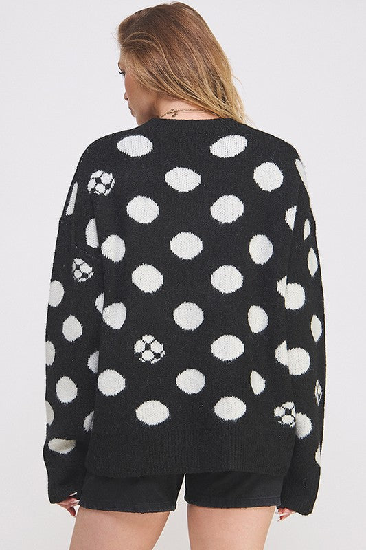 PLUS POLKA DOT/SOCCER BALL LONG SLV KNIT SWEATER