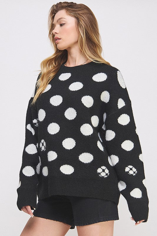 PLUS POLKA DOT/SOCCER BALL LONG SLV KNIT SWEATER