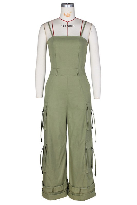 SLEEVELESS CARGO JUMPSUIT