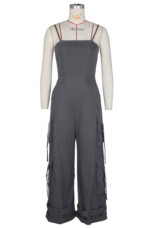 SLEEVELESS CARGO JUMPSUIT