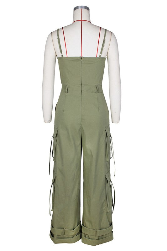 SLEEVELESS CARGO JUMPSUIT