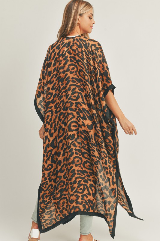 LEOPARD PRINT FRONT OPEN LONG KIMONO COVER UP