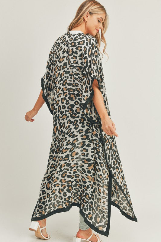 LEOPARD PRINT FRONT OPEN LONG KIMONO COVER UP