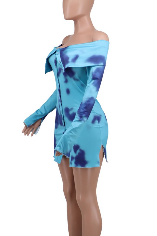 TYE-DYE BUTTON DOWN MINI DRESS