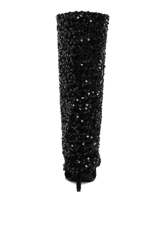 SIN CITY SEQUINED FOLD OVER CALF BOOTS