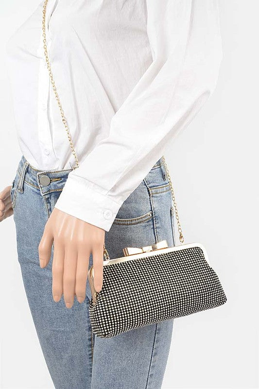 MESH RHINESTONE SOFT EVENING CLUTCH BAG