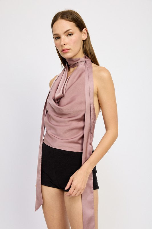 COWL NECK TOP WITH SCARF DETAIL