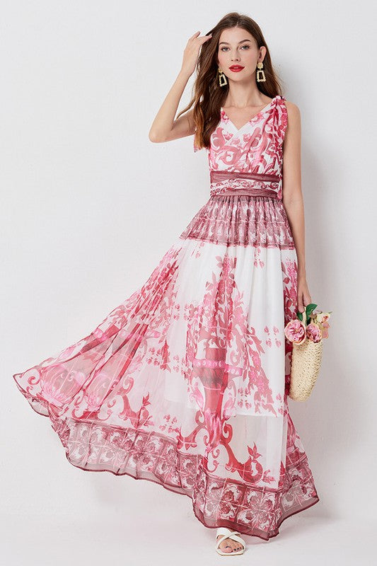 PRINTED CHIFFON MAXI DRESS