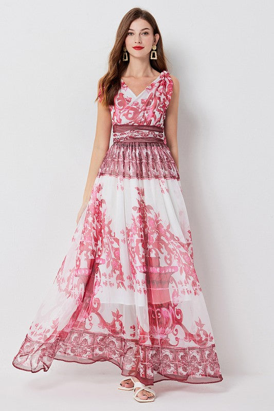 PRINTED CHIFFON MAXI DRESS