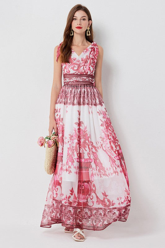 PRINTED CHIFFON MAXI DRESS