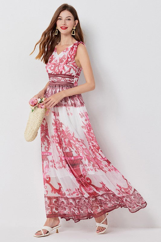 PRINTED CHIFFON MAXI DRESS