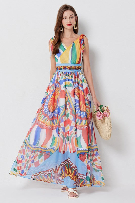 PRINTED CHIFFON MAXI DRESS