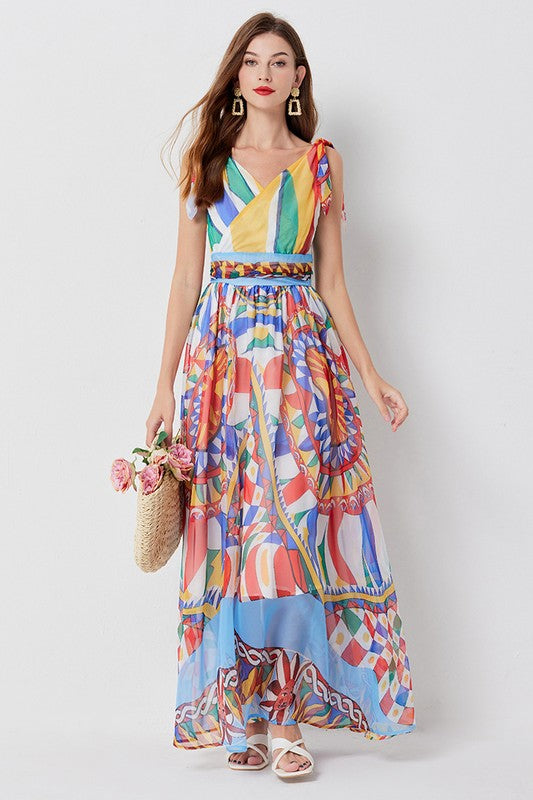 PRINTED CHIFFON MAXI DRESS