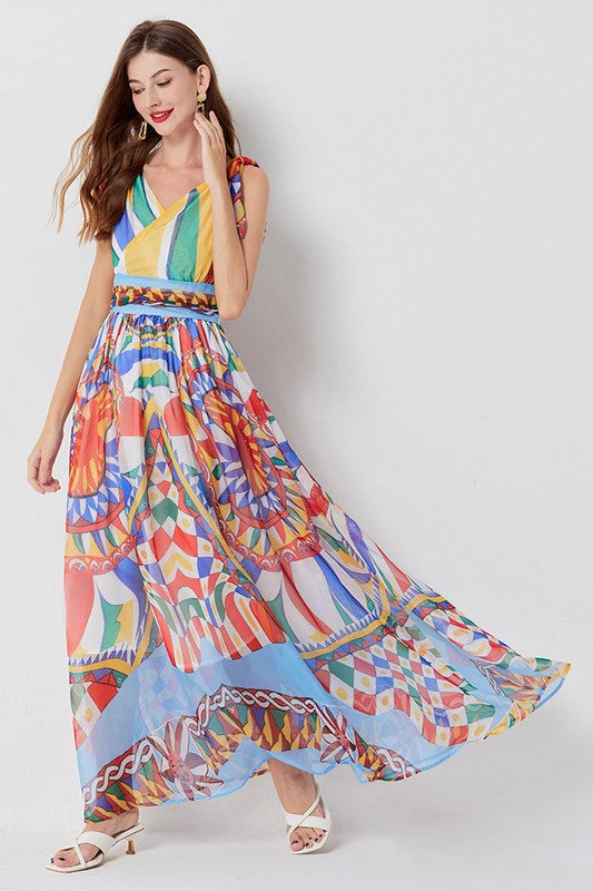 PRINTED CHIFFON MAXI DRESS