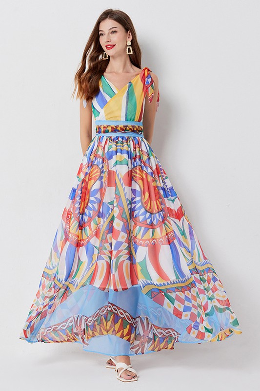 PRINTED CHIFFON MAXI DRESS