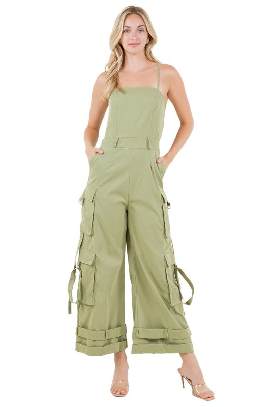 WIDE LEG CARGO JUMPSUIT