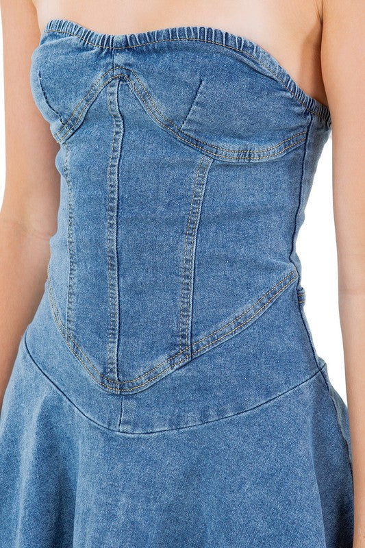 STRAPLESS MINI DENIM DRESS