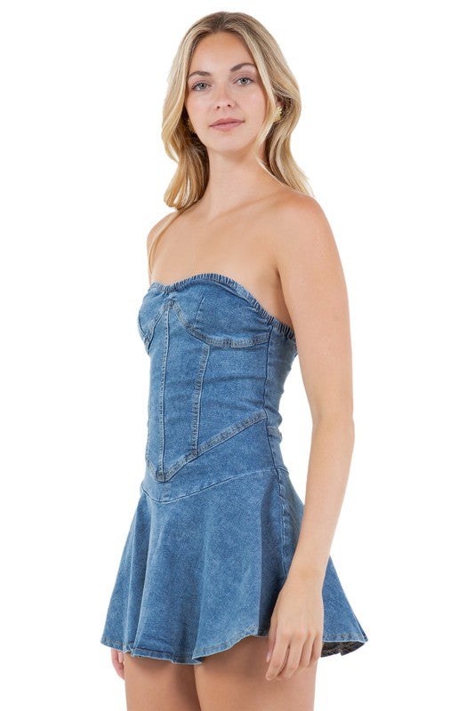 STRAPLESS MINI DENIM DRESS