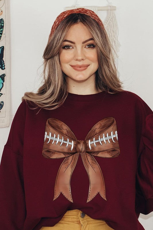 COQUETTE FOOTBALL BOW GRAPHIC FLEECE SWEATSHIRT