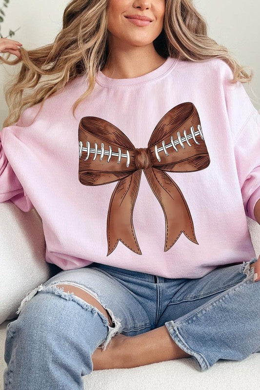 COQUETTE FOOTBALL BOW GRAPHIC FLEECE SWEATSHIRT