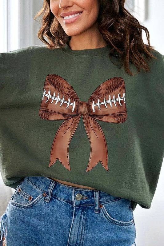 COQUETTE FOOTBALL BOW GRAPHIC FLEECE SWEATSHIRT