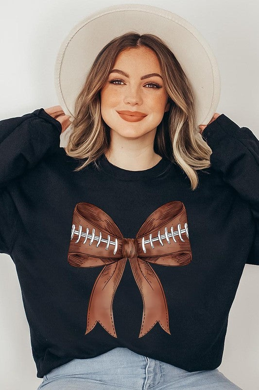 COQUETTE FOOTBALL BOW GRAPHIC FLEECE SWEATSHIRT