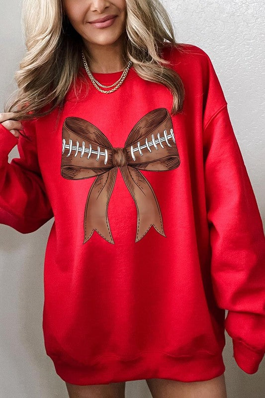 COQUETTE FOOTBALL BOW GRAPHIC FLEECE SWEATSHIRT