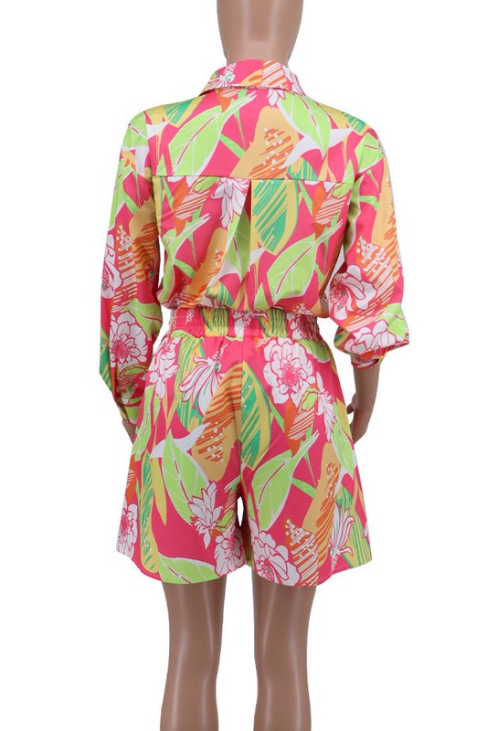 LONG SLEEVE PRINTED SHIRT AND SHORTS SET