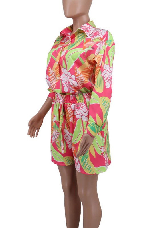 LONG SLEEVE PRINTED SHIRT AND SHORTS SET