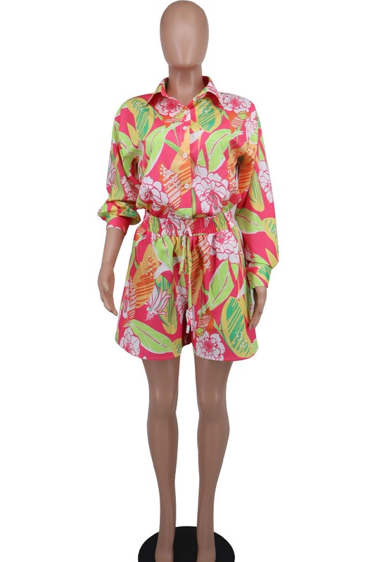 LONG SLEEVE PRINTED SHIRT AND SHORTS SET