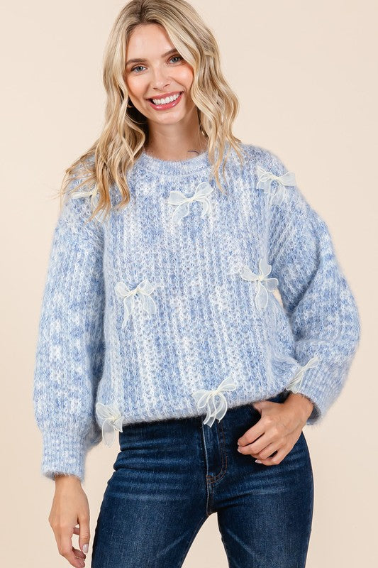 BOW EMBROIDERED HEAVYWEIGHT KNIT SWEATERS