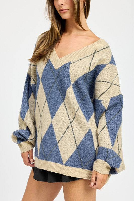 OVERSIZED ARGYLE SWEATER