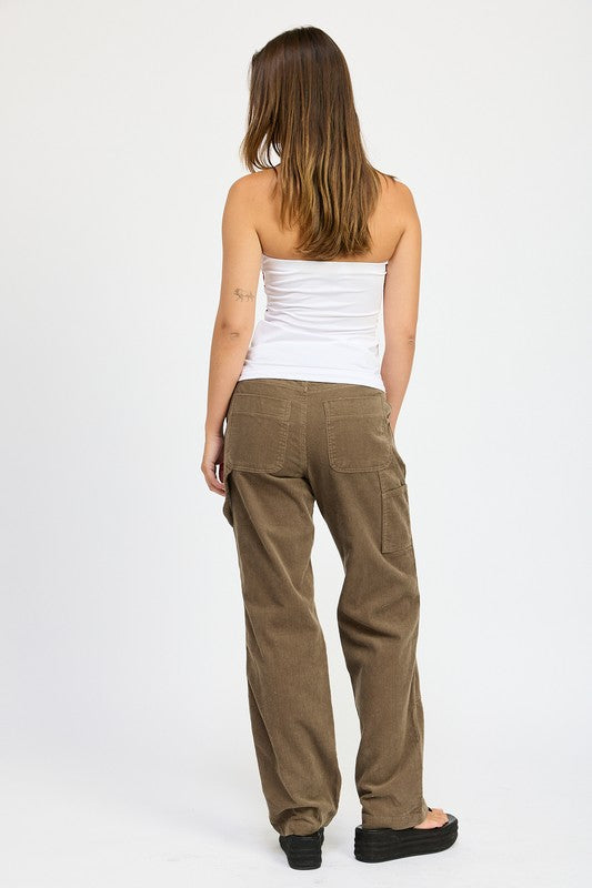 CORDUROY STRAIGHT LEG PANTS WITH POCKETS