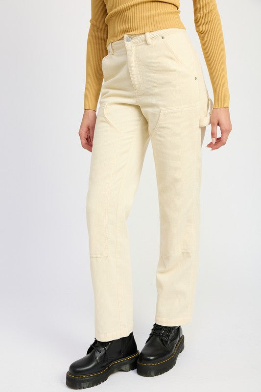 CORDUROY STRAIGHT LEG PANTS WITH POCKETS