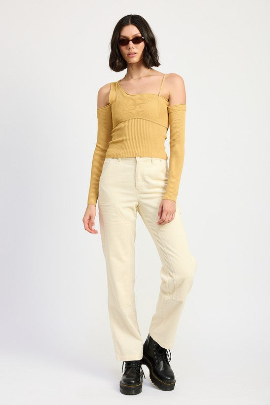 CORDUROY STRAIGHT LEG PANTS WITH POCKETS