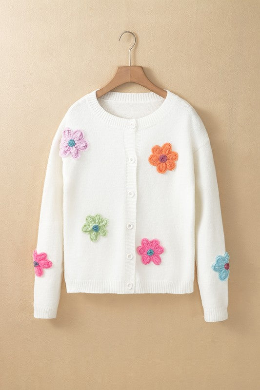 FLOWER PATTERN BUTTON UP CARDIGAN