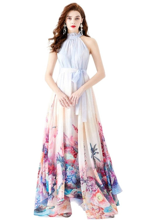 MOCK NECK CHIFFON MAXI DRESS