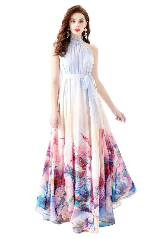 MOCK NECK CHIFFON MAXI DRESS