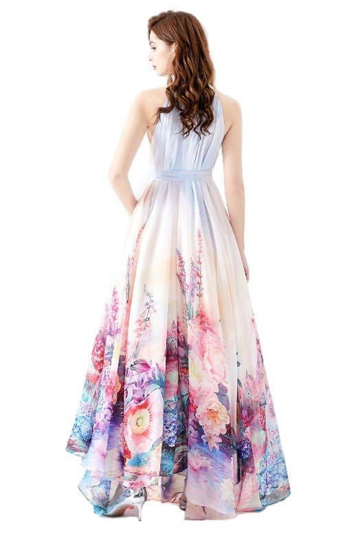 MOCK NECK CHIFFON MAXI DRESS