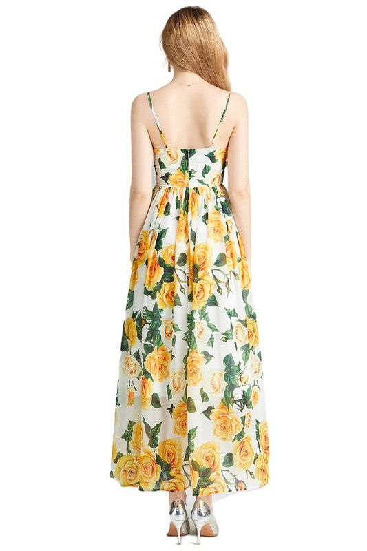 FLORAL PRINT SLEEVELESS MAXI DRESS