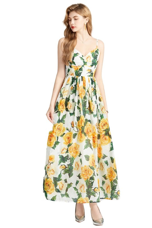 FLORAL PRINT SLEEVELESS MAXI DRESS