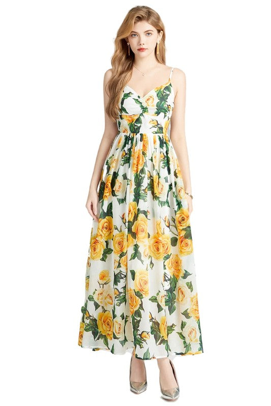 FLORAL PRINT SLEEVELESS MAXI DRESS