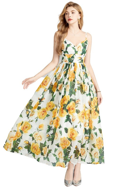 FLORAL PRINT SLEEVELESS MAXI DRESS