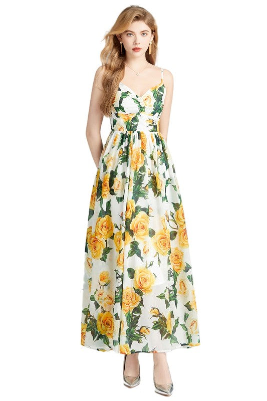 FLORAL PRINT SLEEVELESS MAXI DRESS